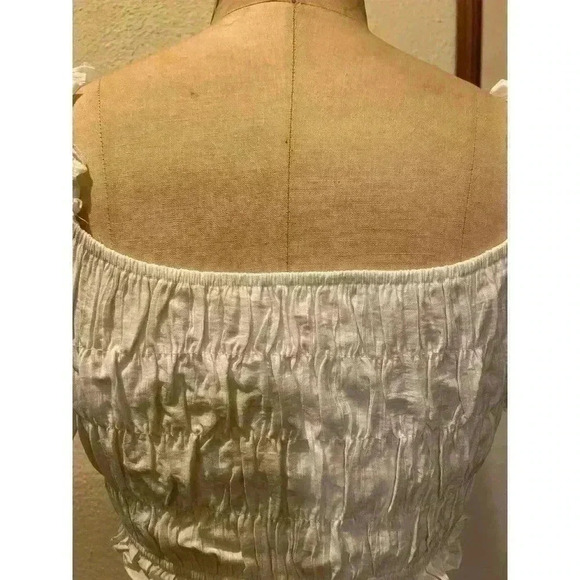 White Square Neck Ruffled Lantern Sleeve Cropped Top NWT Size S - Picture 6 of 9